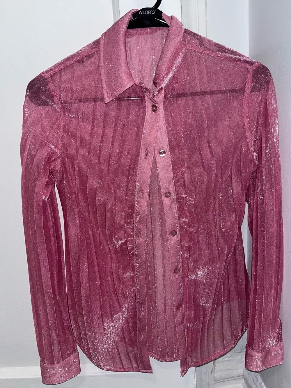 Wildfox Metallic Pink Sheer Tie-Neck Blouse